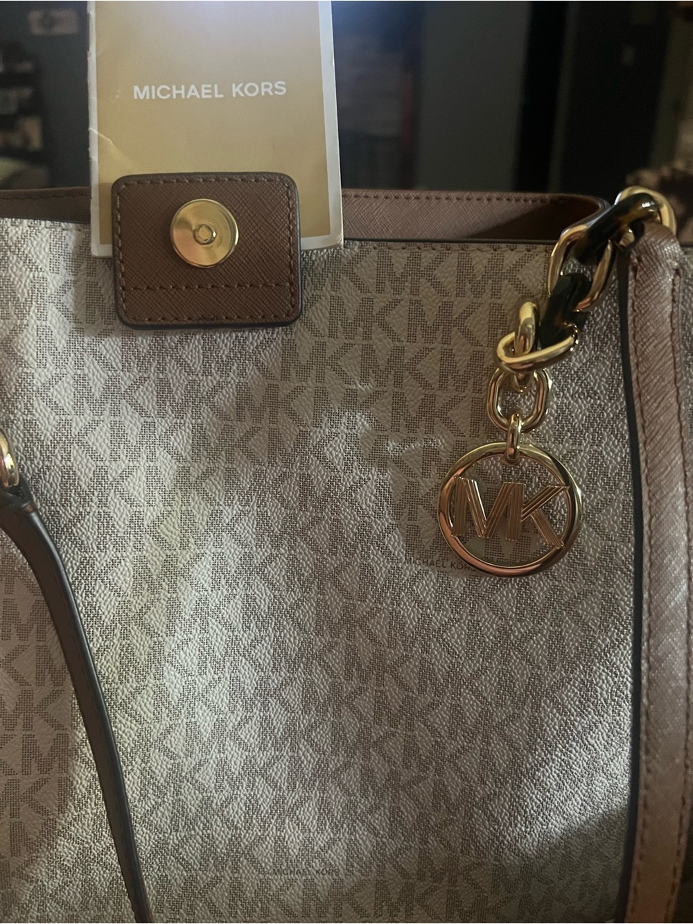 Michael Kors Brown Logo Tote with Gold Charm